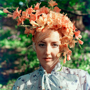 Peach Flower Floral crown vintage bespoke headdress / headpiece / ascot