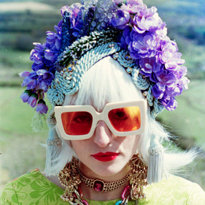 Braided and Jewel encrusted Lilac Floral Turban
