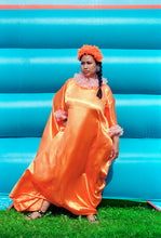 Load image into Gallery viewer, HOT Orange Rainbow Liquid Satin Ruffle kaftan Dress
