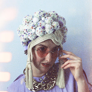 Bespoke Speckled Pom Pom Tassel Turban