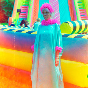 Mint blue/green Liquid Satin Ruffle kaftan Dress