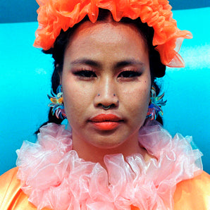 HOT Orange Rainbow Liquid Satin Ruffle kaftan Dress