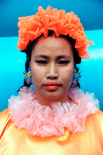 Load image into Gallery viewer, HOT Orange Rainbow Liquid Satin Ruffle kaftan Dress
