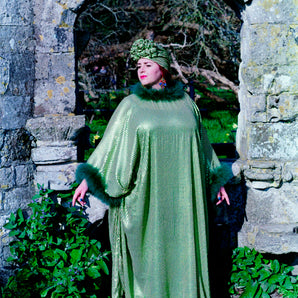 GREEN Marabou Sequin Kaftan Dress