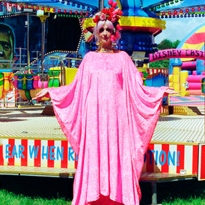 NEON Pink embossed Velvet Stretch Kaftan Dress
