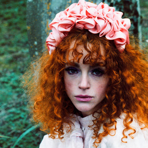 Peach Silk Ruffle headband - Shine-Sheen finish - FULL style