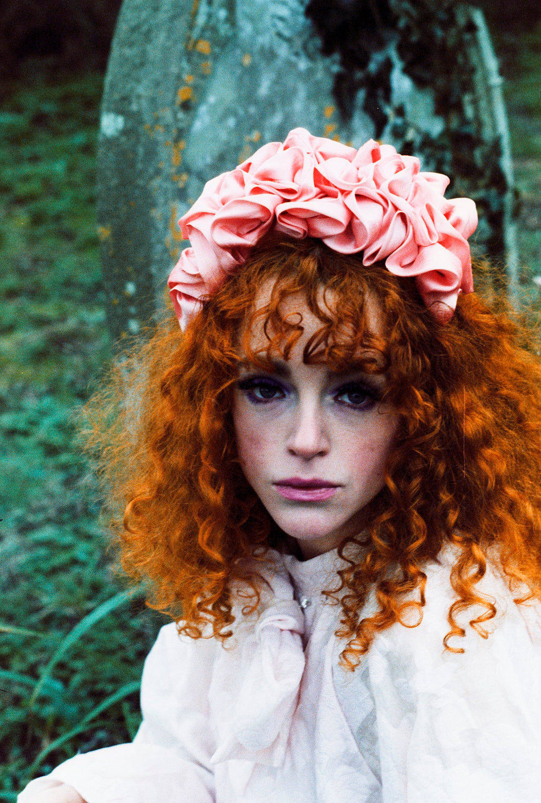 Peach Silk Ruffle headband - Shine-Sheen finish - FULL style