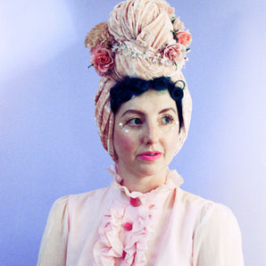 Pastel Pink crushed velvet flower embellished  turban