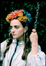 Load image into Gallery viewer, Vintage flowers Headdress in coral blue and yellow
