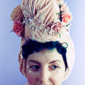 Pastel Pink crushed velvet flower embellished  turban