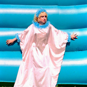 Pale Pink Liquid Satin Ruffle kaftan Dress