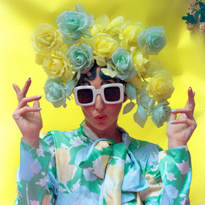 Pastel Rose Yellow Blue vintage headdress / crown