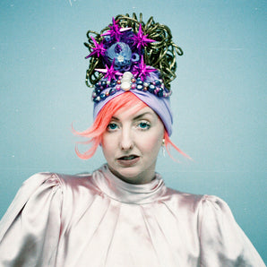Bespoke Floral Vintage Hat / Turban - purple , gold, beaded