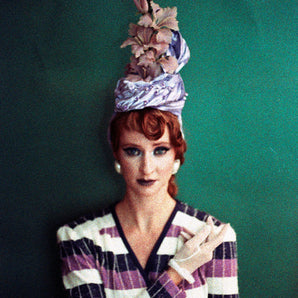 Lilac purple satin Vintage Flower Pleated Turban Hat