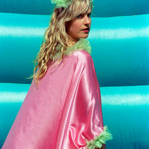 Pink Pink Liquid Satin Ruffle kaftan Dress