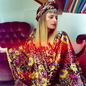 Velvet leopard Print lurex gold trim kaftan Dress