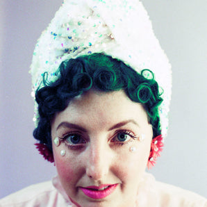 White iridescent sequin stretch turban