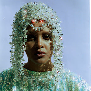 Iridescent and Silver dripping jewel SkullCap, Hat, Headdress, Wig, Cher,
