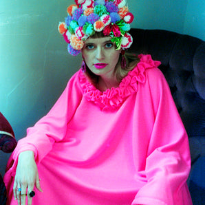 Neon Pink Oversized slouchy Ruffle Neck Sweater Dress