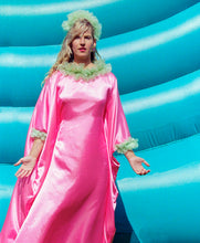 Load image into Gallery viewer, Pink Pink Liquid Satin Ruffle kaftan Dress
