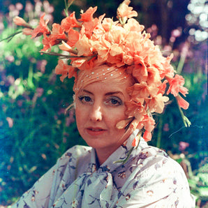 Peach Flower Floral crown vintage bespoke headdress / headpiece / ascot