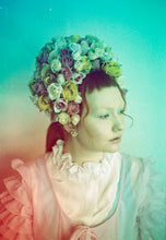 Load image into Gallery viewer, Vintage Rose Flower bonnet / crown / Marie Antoinette pink pastels
