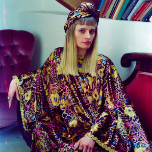 Velvet leopard Print lurex gold trim kaftan Dress