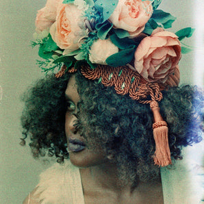 Braided and Jewel encrusted BRONZE and peach Floral Turban