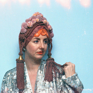 Bespoke Dusky Pink Tassel Pom Pom Pastel Turban
