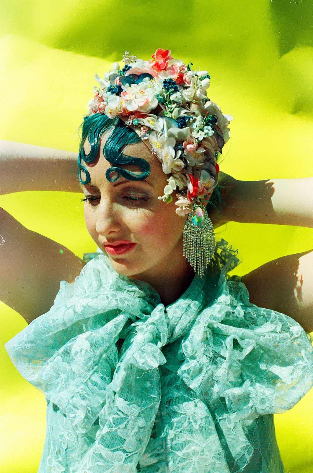 Vintage Silk flower Skullcap headdress