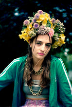 Load image into Gallery viewer, Vintage flowers in a floral Headdress in pastel shades
