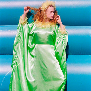 Apple Green Liquid Satin Ruffle kaftan Dress