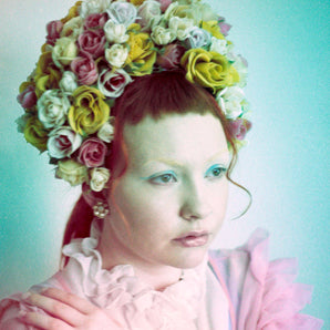 Vintage Rose Flower bonnet / crown / Marie Antoinette pink pastels