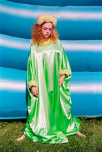 Load image into Gallery viewer, Apple Green Liquid Satin Ruffle kaftan Dress
