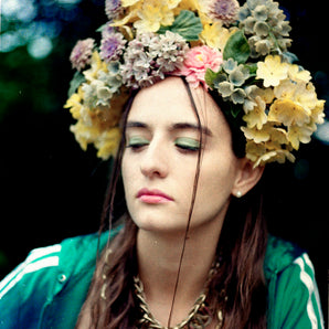Vintage flowers in a floral Headdress in pastel shades