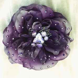 Blown Roses Aubergine Purple Bejewelled Brooch