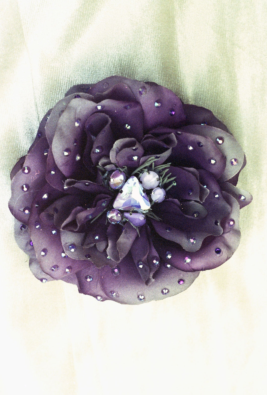 Blown Roses Aubergine Purple Bejewelled Brooch