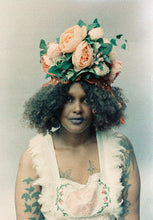 Load image into Gallery viewer, Braided and Jewel encrusted BRONZE and peach Floral Turban
