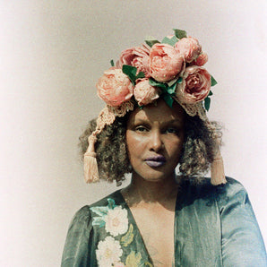 Braided and Jewel encrusted Dusky Pink Floral Turban