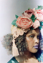 Load image into Gallery viewer, Braided and Jewel encrusted Dusky Pink Floral Turban
