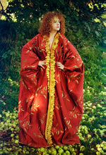 Load image into Gallery viewer, Embroidered Floral deep red Robe/Kimono with Mustard Tasselss
