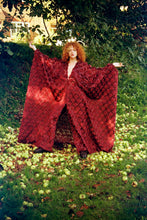 Load image into Gallery viewer, Metallic Chiffon Couture Burgundy Tasseled V-neck Kaftan Dress
