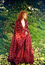 Load image into Gallery viewer, Metallic Chiffon Couture Burgundy Tasseled V-neck Kaftan Dress
