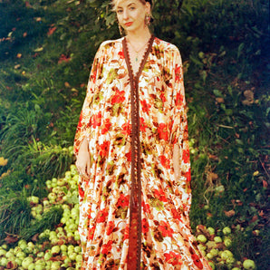 Deluxe Floral Glitter Velvet Robe and Kaftan Dress