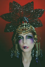 Load image into Gallery viewer, Gothic Jewel Couture Black and Gold Headpiece
