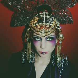 Gothic Jewel Couture Black and Gold Headpiece