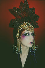Load image into Gallery viewer, Gothic Jewel Couture Black and Gold Headpiece
