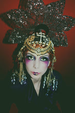 Load image into Gallery viewer, Gothic Jewel Couture Black and Gold Headpiece
