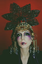 Load image into Gallery viewer, Gothic Jewel Couture Black and Gold Headpiece
