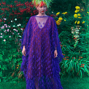 Sheer Mesh Feather kaftan Dress Size 8 - 26 UK